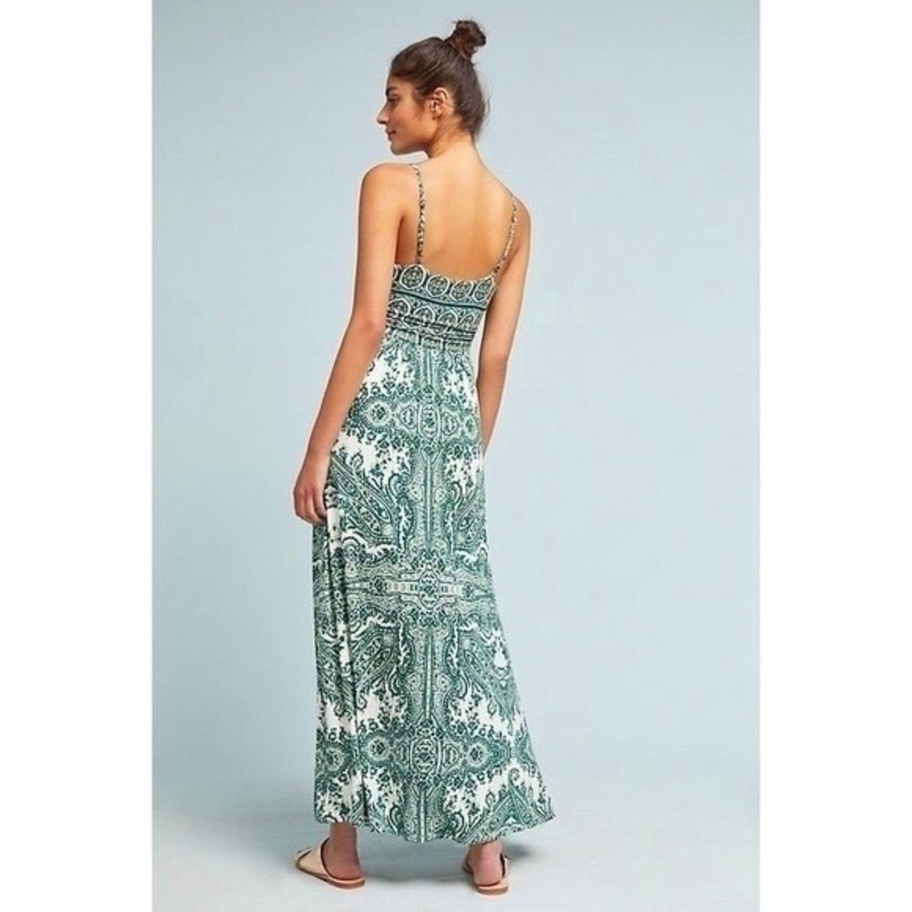 Anthropologie MOULINETTE SOEURS Brisbane Green Paisley Maxi Dress Knit Medium - Picture 9 of 16